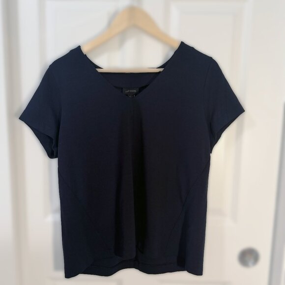 J. Jill Wearever Collection V-Neck Top Short Sleeve Relaxed Ponte Fit Navy MP - Picture 1 of 3
